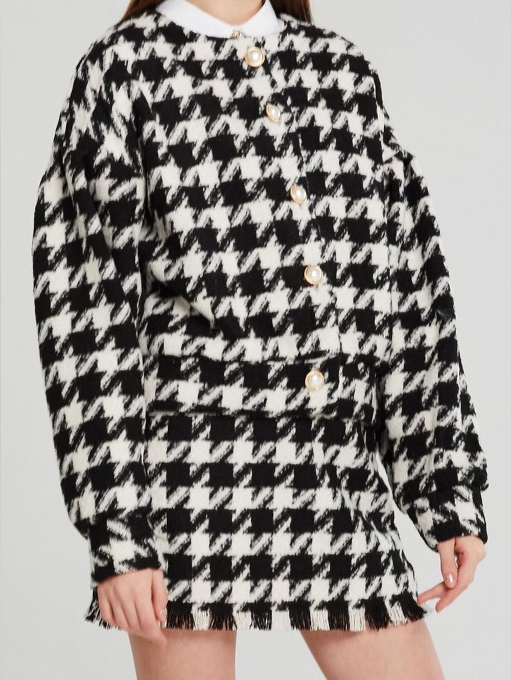 Black and white houndstooth girly jacket + skirt set - Picture 2 of 4